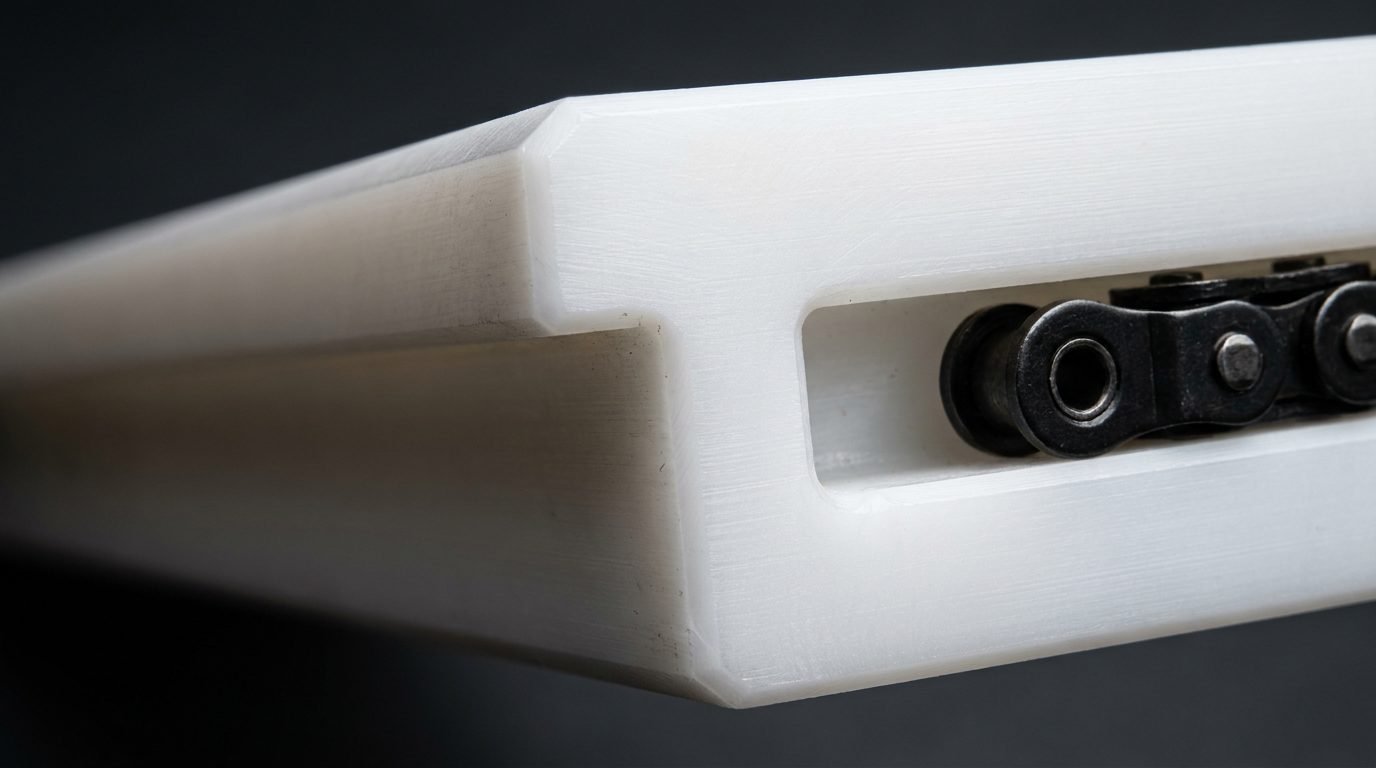 Cross-section close-up of ETA single-row T-shaped slot in UHMWPE